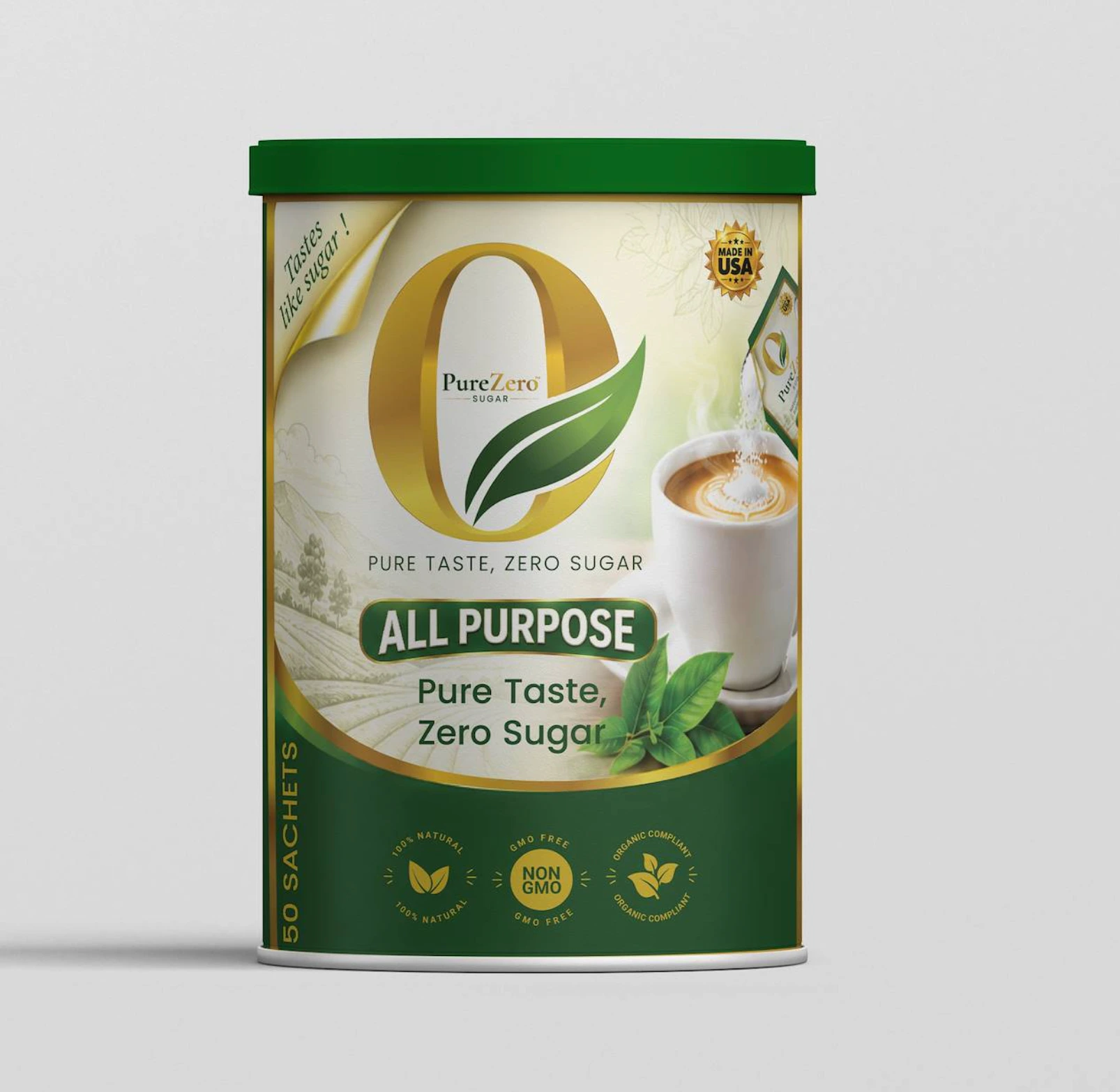 Pure Zero Sugar All Purpose canister labeled 80 sachets